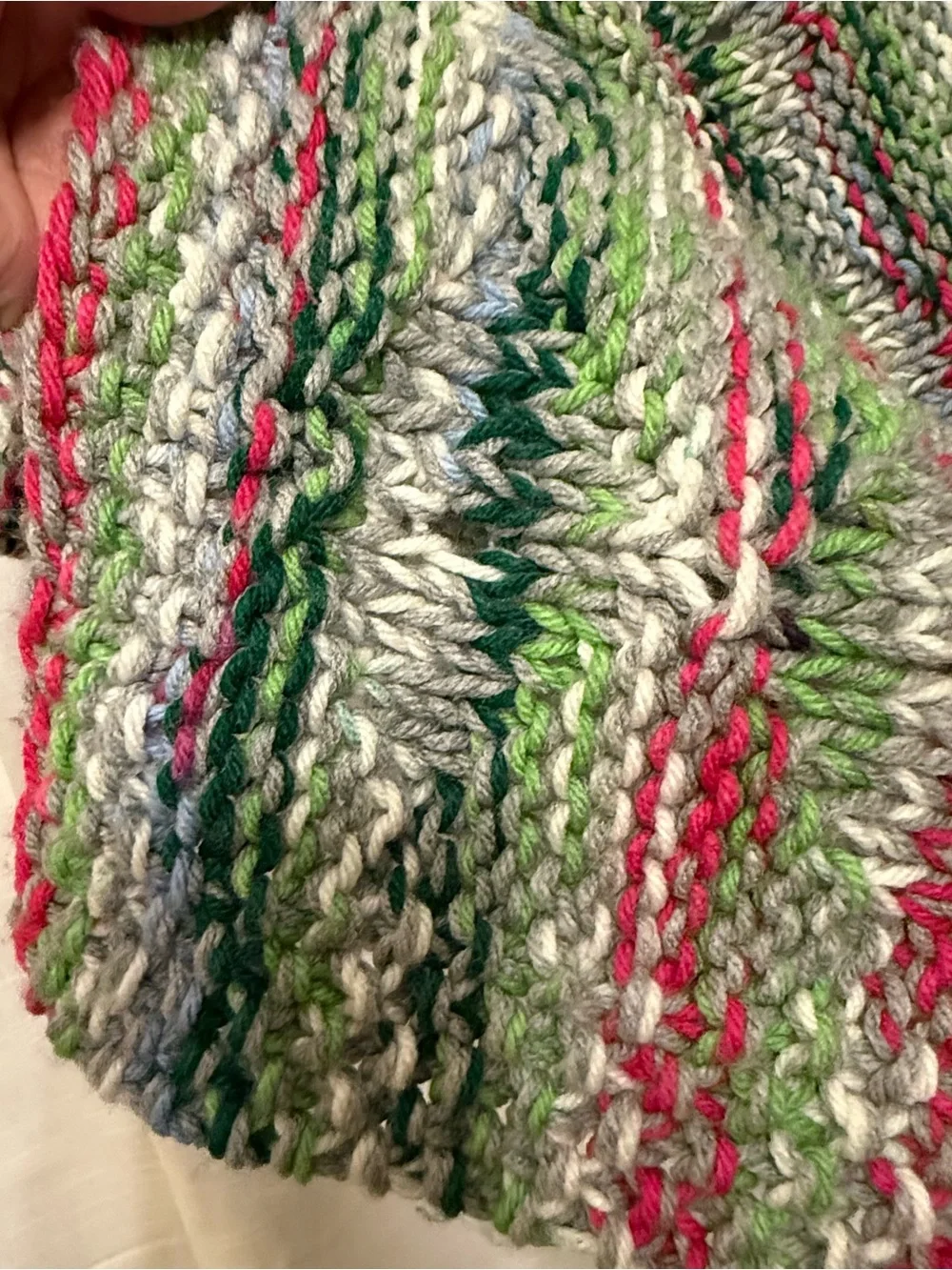 Multi-color striped handmade Crochet vintage blanket green pink blue cream hues